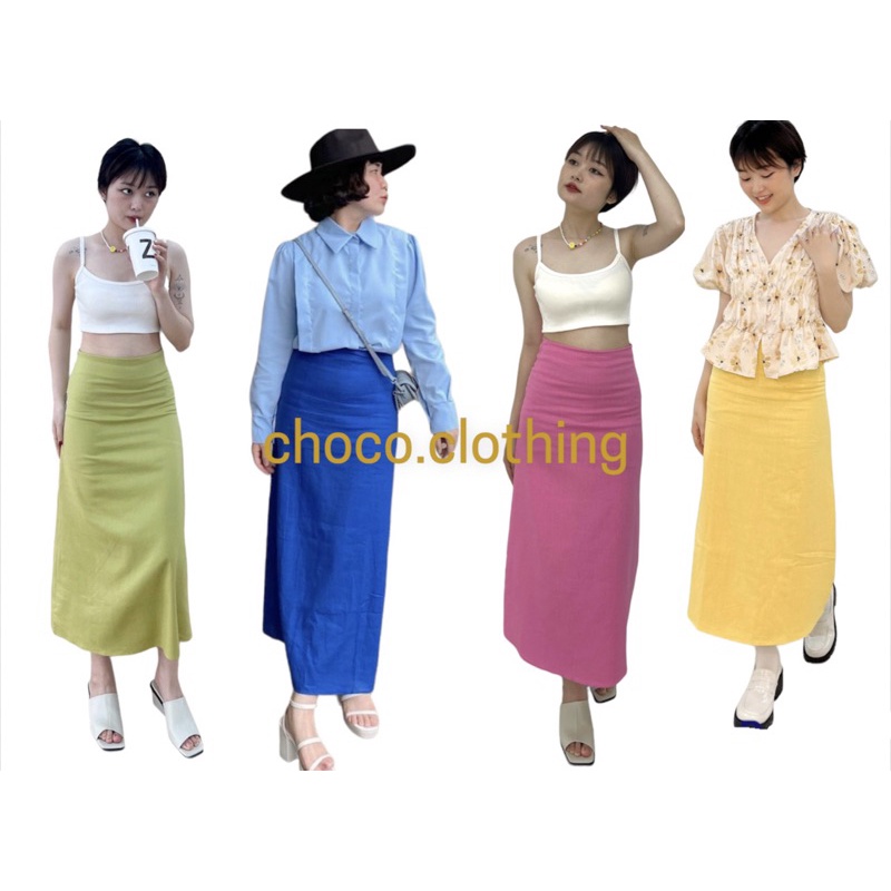 Chân váy dài dáng suông A chất linen cao cấp phong cách Hàn