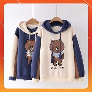 Áo khoác Hoodie nữ vải nỉ họa tiết gấu Brown dễ thương FREESIZE
