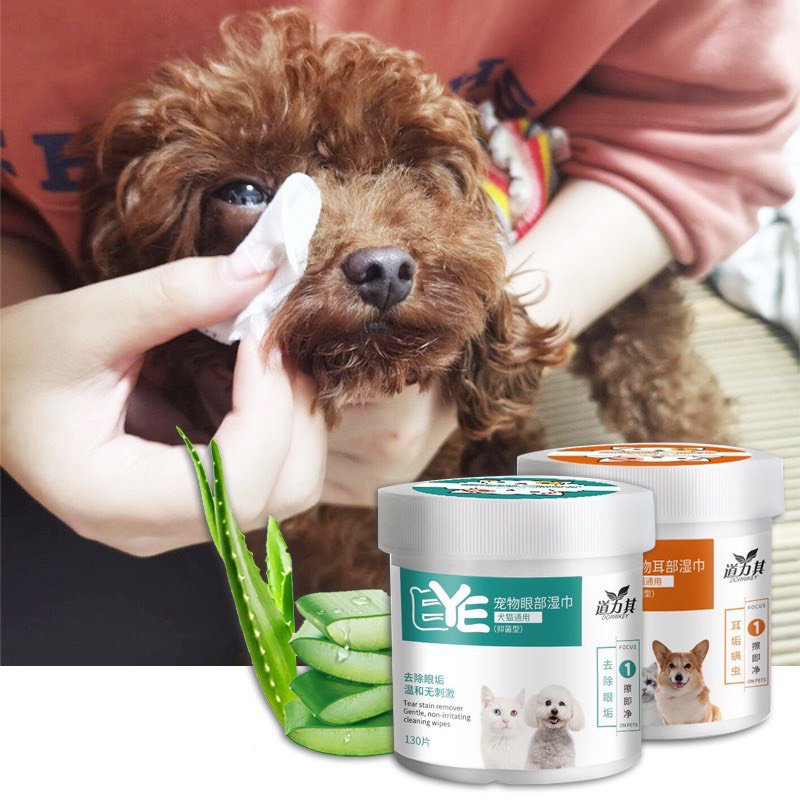 Khăn lau mắt, khăn lau tai , khăn làm sạch vết ố cho chó mèo chiết xuất bằng lô hội