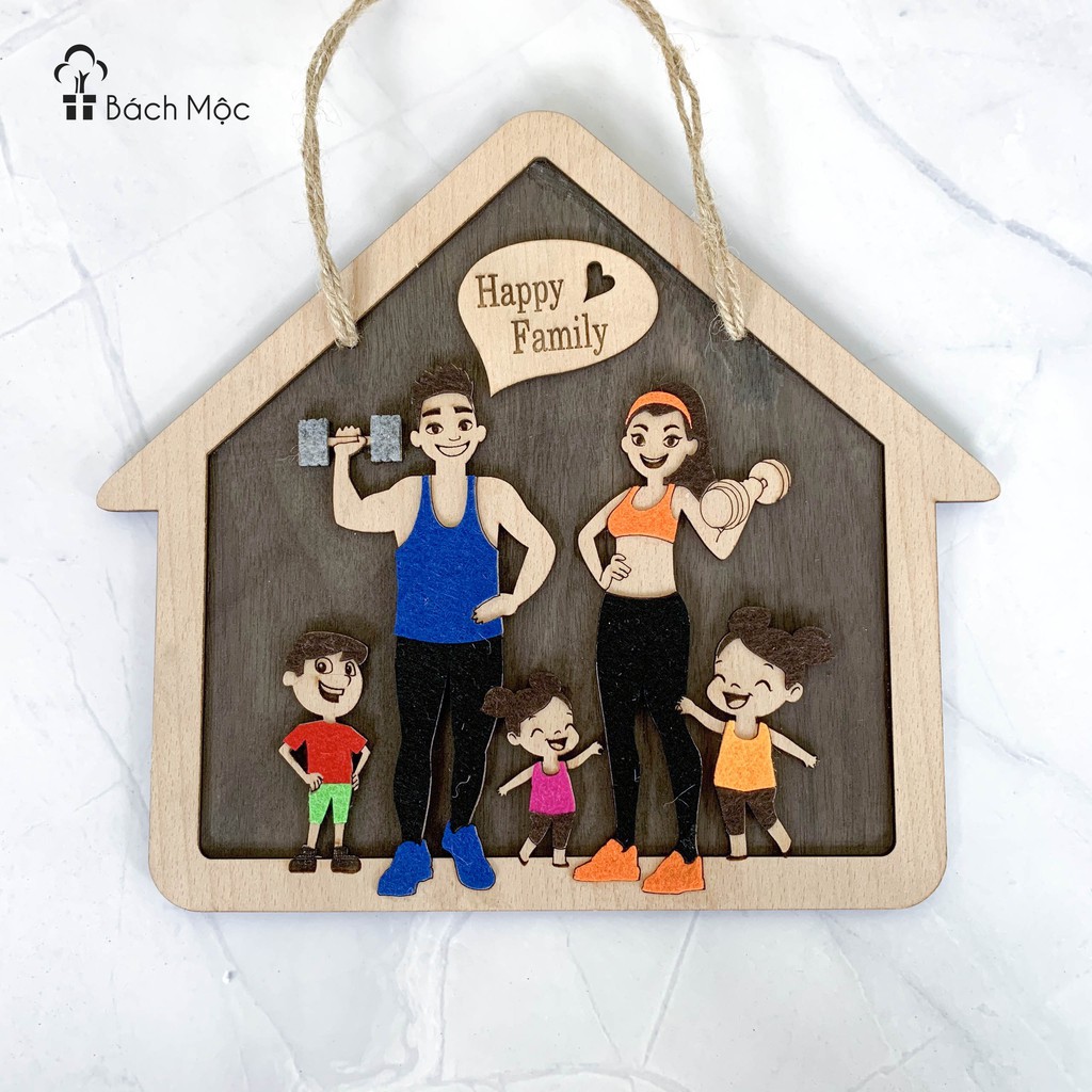 Bảng gỗ decor, bảng gỗ trang trí gia đình Happy Family siêu đẹp