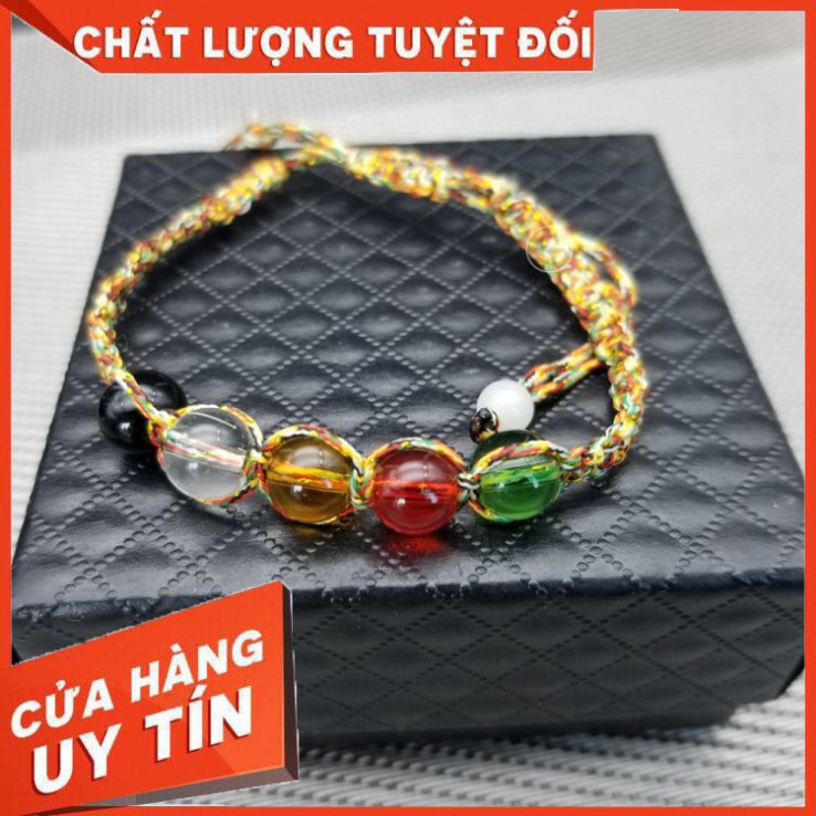 Vòng tay chỉ ngũ sắc kết hợp 5 hạt ngũ sắc nhà Phật bình an may mắn