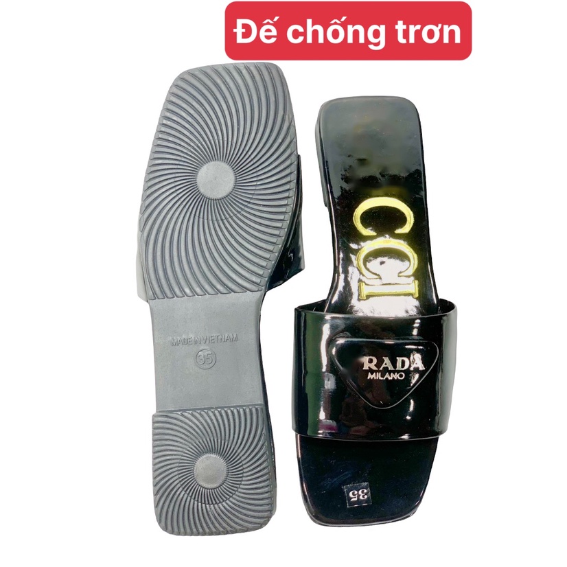Dép lê nữ quai ngang đế bệt thời trang sang chảnh da bóng mũi vuông