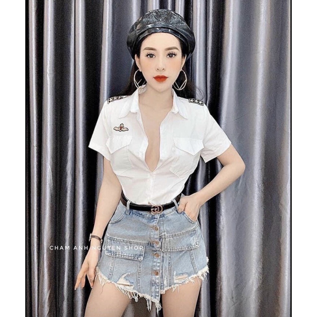Áo sơ mi cơ trưởng xinh chất đẹp đường may đường thêu chuẩn
