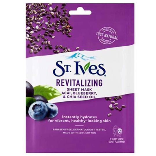 Mặt nạ duy trì độ ẩm St.Ives Revitalizing Sheet Mask Acai, Blueberry, Chia seed oil 23ml (1 miếng)