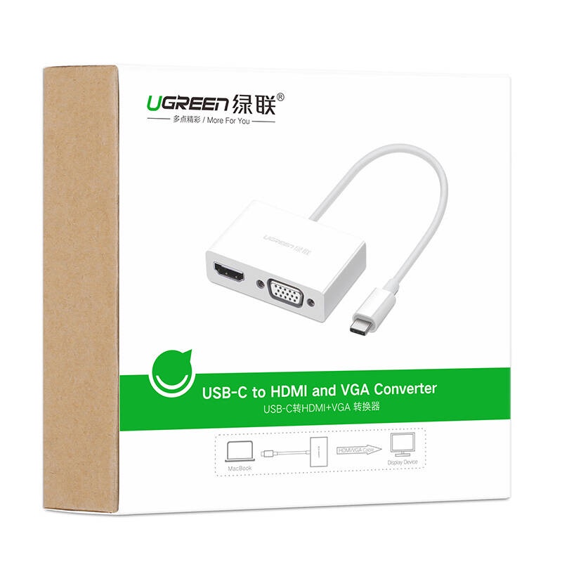 [Mã ELHACE giảm 4% đơn 300K] Cáp Chuyển USB Type-C to HDMI 4K và VGA Cao Cấp Ugreen 30843 MM123 Chính hãng