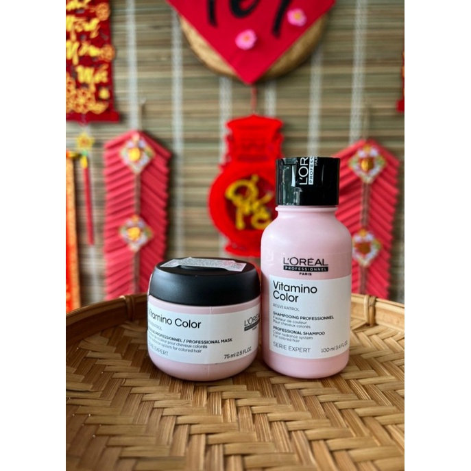 Dầu gội + Hấp dầu nuôi dưỡng tóc L'oreal Mini Repair Gold, Vitamino Color, Pro Longer, Metal Detox 100ml + 75ml