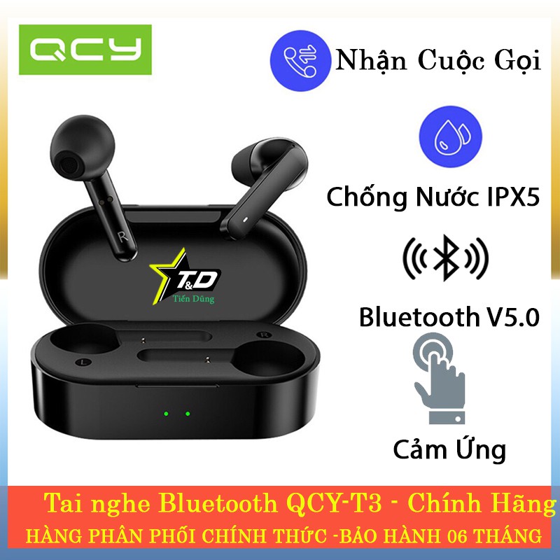 Tai nghe Bluetooth True Wireless QCY T3 - Tai nghe không dây QCY T3 chống nước IPX5 dòng QCY chính hãng