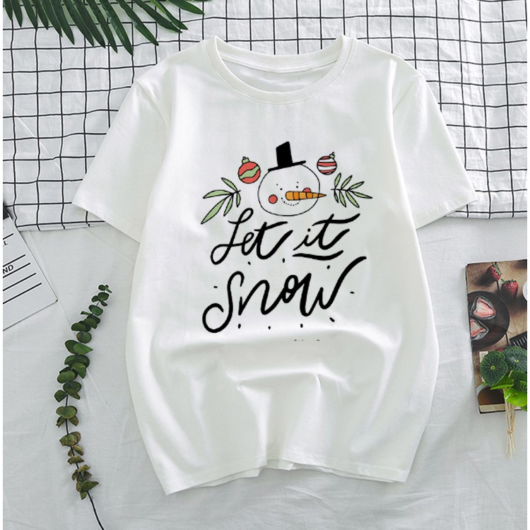 [ FREE SHIP ] Áo thun in hình NOEL Let it snow | May Dây Cổ Cao Cấp (Có Hình Thật)