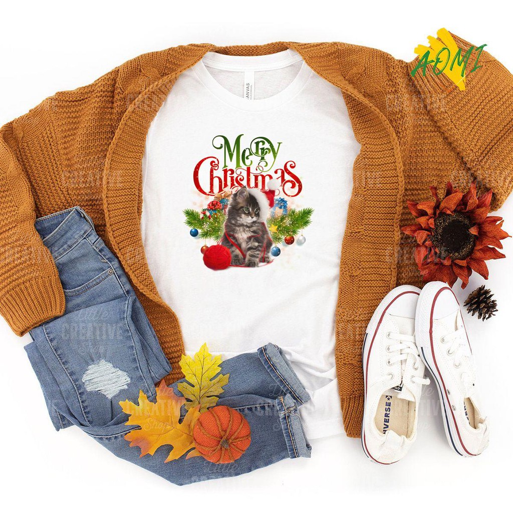 ÁO THUN UNISEX MÈO GIÁNG SINH Merry Christmas Cute Cat Lovers Christmas Holiday Gift TAY NGẮN TAY LỠ SIÊU HOT