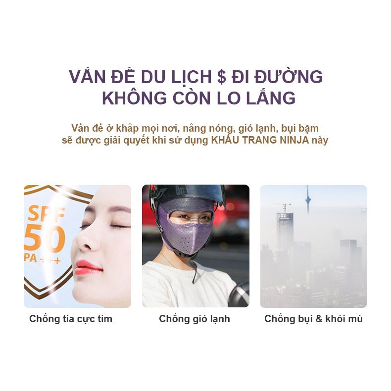 Khẩu trang ninja vải nỉ phủ nhũ chống nắng mưa bụi che kín mặt trán cổ dán gáy vừa khít mặt hè 2021