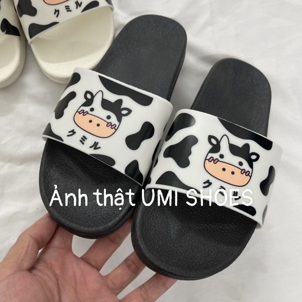 [SẴN- NOWSHIP] Dép nữ ulzzang lê BÒ SỮA cute quai ngang đế bằng bệt đi mưa rửa nước màu đen trắng đẹp mới siêu hot trend