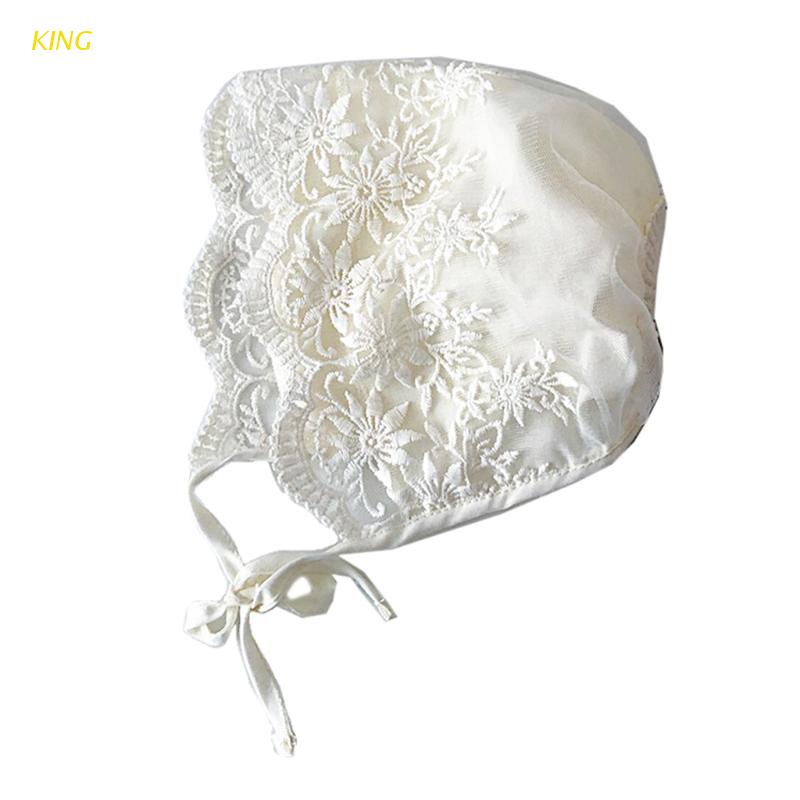 Mũ bonnet vải cotton phối ren hoa dễ thương làm phụ kiện chụp ảnh dành cho bé sơ sinh