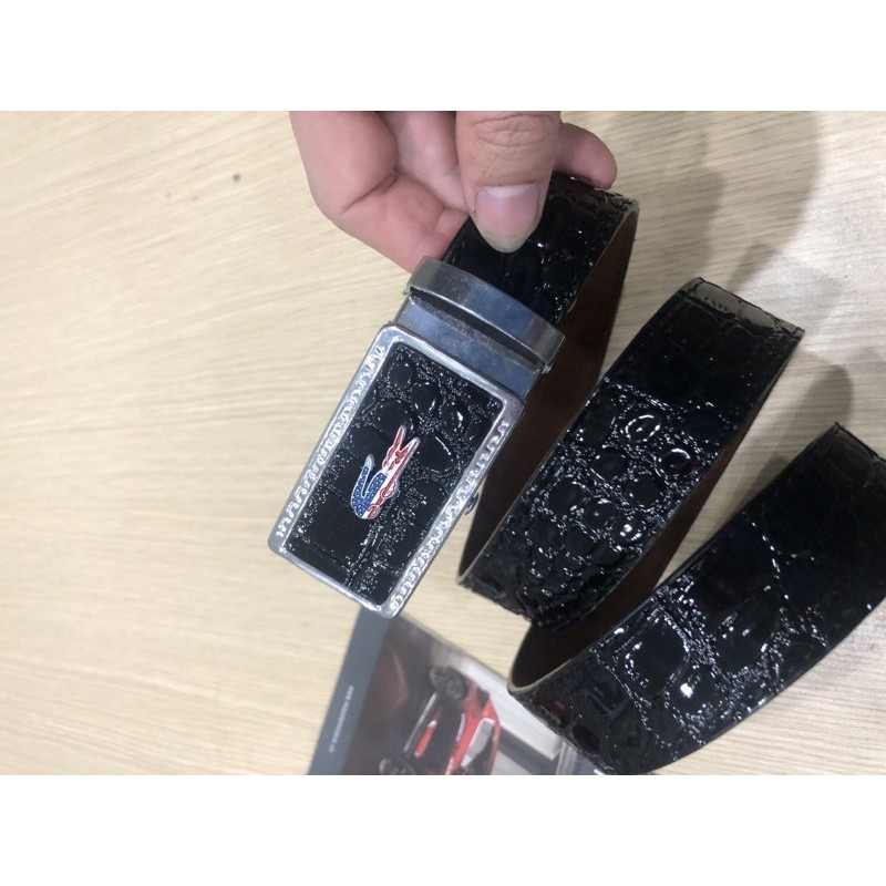 Dây nịt vân cá sấu, Thắt lưng khóa cá sấu USA ( mầu đen )