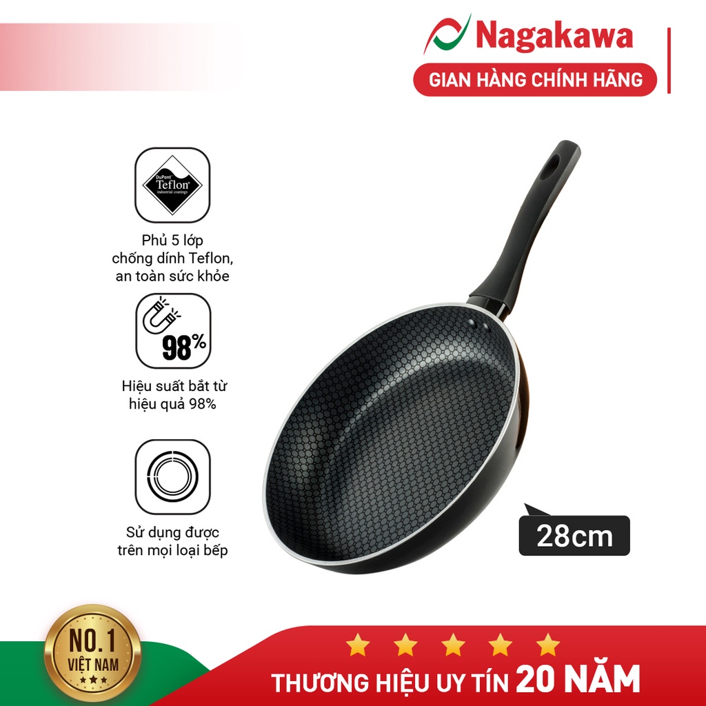 [Mã ELBAU10 giảm 10% đơn 500K] Chảo chống dính đáy từ Nagakawa NAG2801 - 28cm dùng cho mọi loại bếp