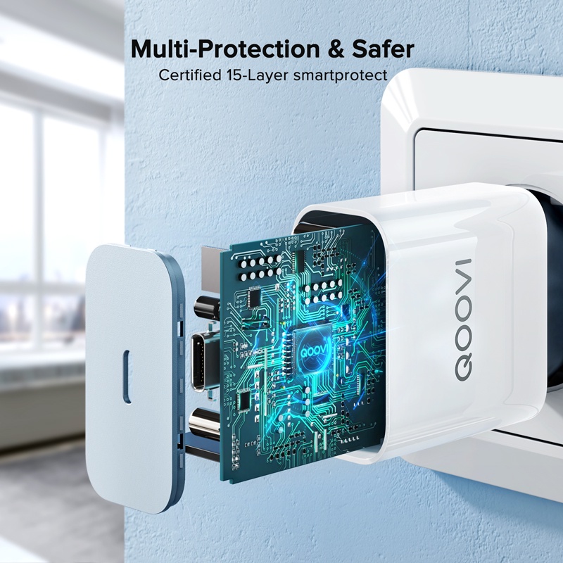 Củ sạc nhanh QOOVI 20W PD USB C 4.0 QC 3.0 Type-C thích hợp cho iPhone 13 12 Pro Max Mini 11 8 Huawei