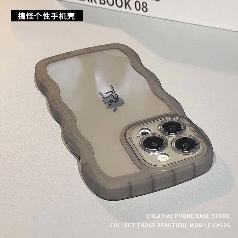 Ốp điện thoại mềm trong suốt chống rơi gợn sóng phong cách cá tính lập dị thích hợp cho Apple 14 13promax 12 JueK