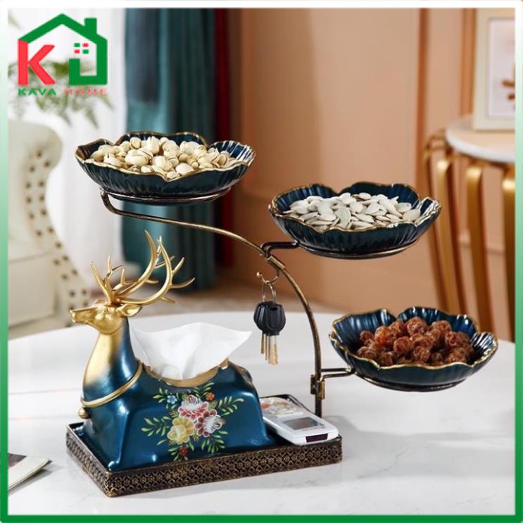 (HÀNG CÓ SẴN) Khay Đựng Bánh Mứt Kẹo, Hoa Quả Hình Hươu Đa Chức Năng (3 đĩa rời) Độc Đáo Cao Cấp