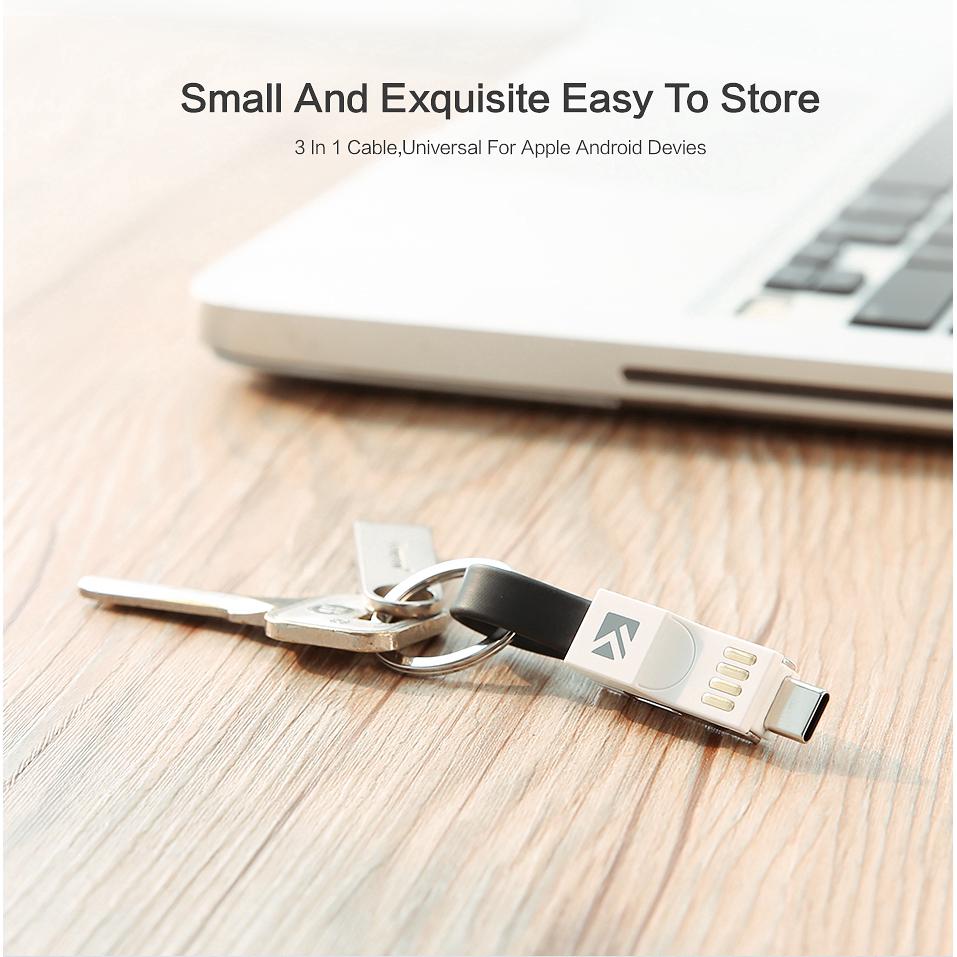 Móc khóa cáp USB Type C / Micro USB / 3 trong 1 mini