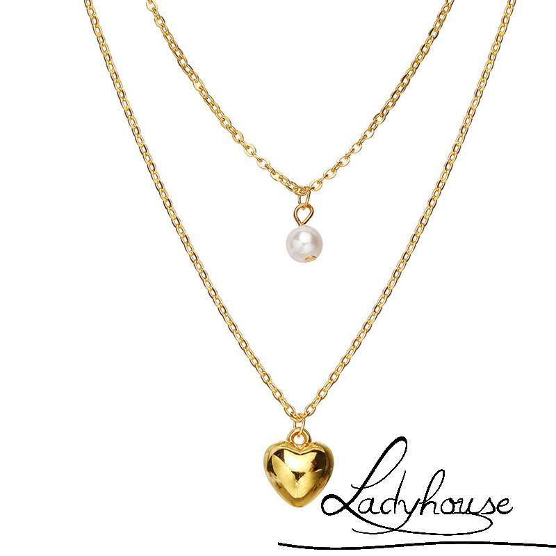 Vòng cổ hai lớp đính ngọc trai nhân tạo hình trái tim thời trang dành cho nữ