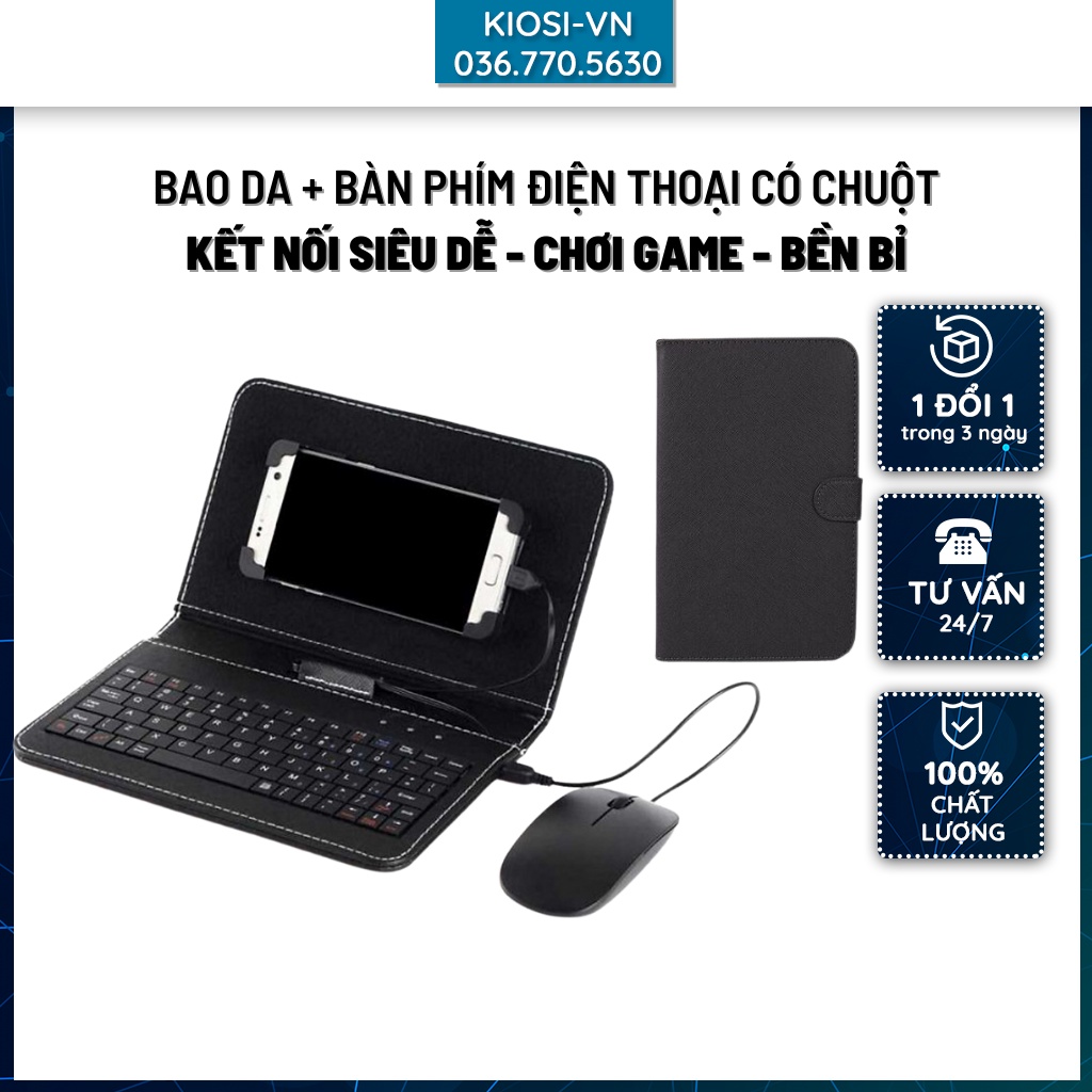 Bao Da kết nối điện thoại - Bao Da Kiêm Bàn Phím điện thoại và Máy tính bảng (Tặng Kèm Chuột Có Dây) - BH 12T