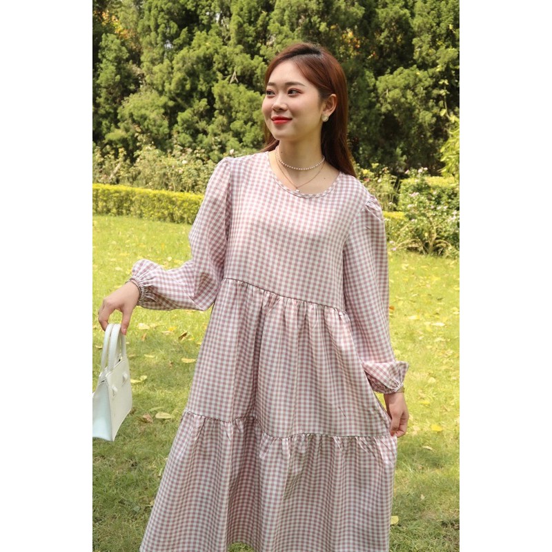 LAMI DRESS - Váy kẻ baby doll dáng dài