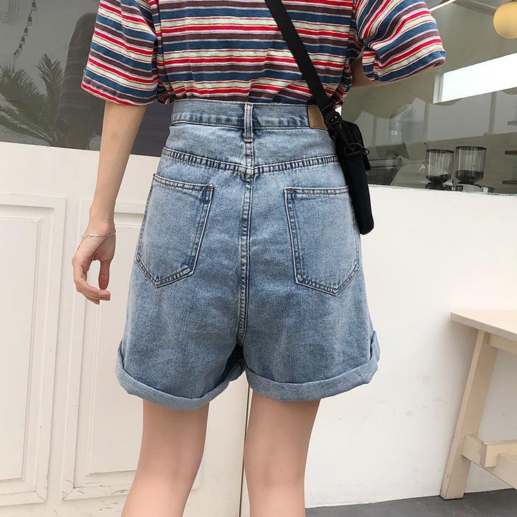 Quần Short Denim Ống Rộng Lưng Cao Thời Trang Mùa Hè Hàn Quốc Dành Cho Nữ