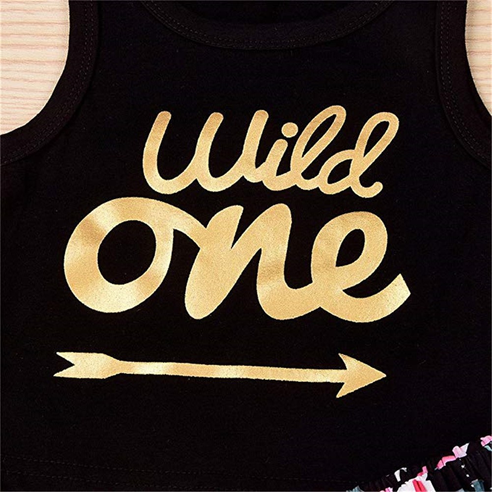 Mikrdoo Bộ áo thun không tay + Quần ngắn + Băng đô nơ dễ thương cho bé gái