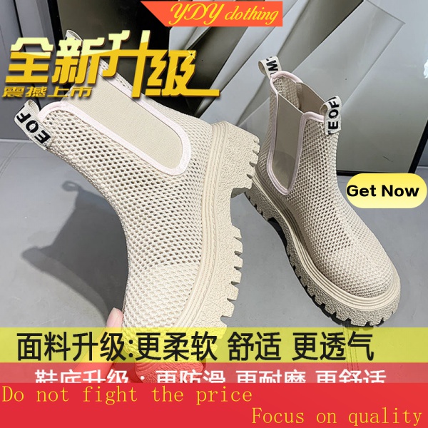 DR. MARTENS CHELSEA Giày Bốt Cao Gót Cổ Thấp Đế Thô Đục Lỗ Kiểu Hàn Quốc Dễ Phối Đồ Cho Nữ