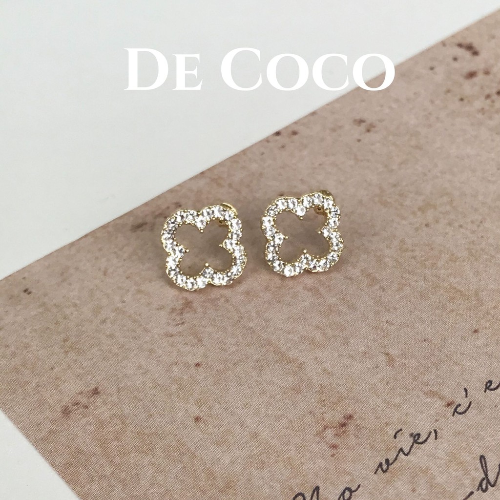 Khuyên tai bông tai cỏ 4 lá đính đá De Coco