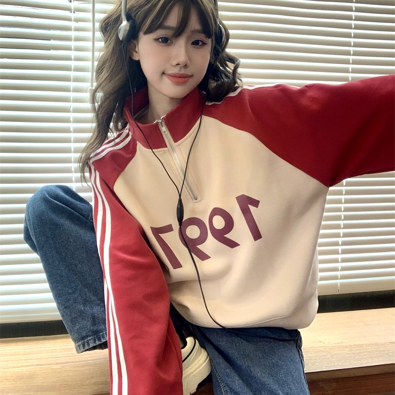 Áo Nỉ Lửng Cổ Cao In Chữ Thời Trang Mùa Thu Mới Cho Nữ