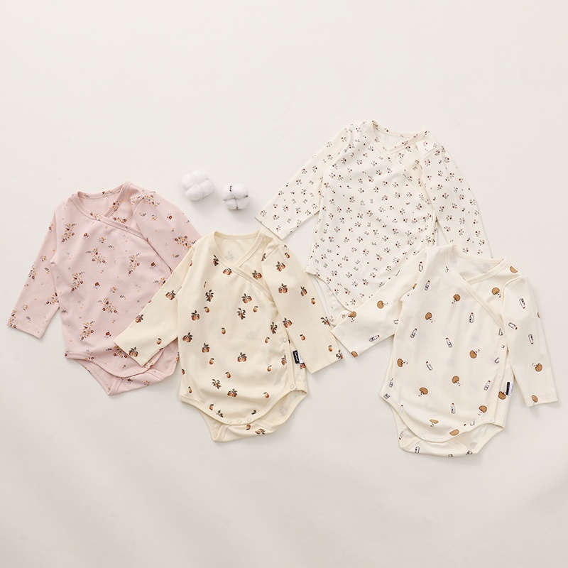 Bộ Áo Liền Quần Cotton Tay Dài In Hình Hoa Quả Màu Sắc Tươi Sáng Cho Bé