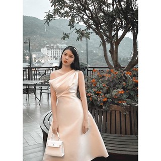 Váy đi tiệc dáng xòe lệch vai dáng dài cao cấp Vuci Dress