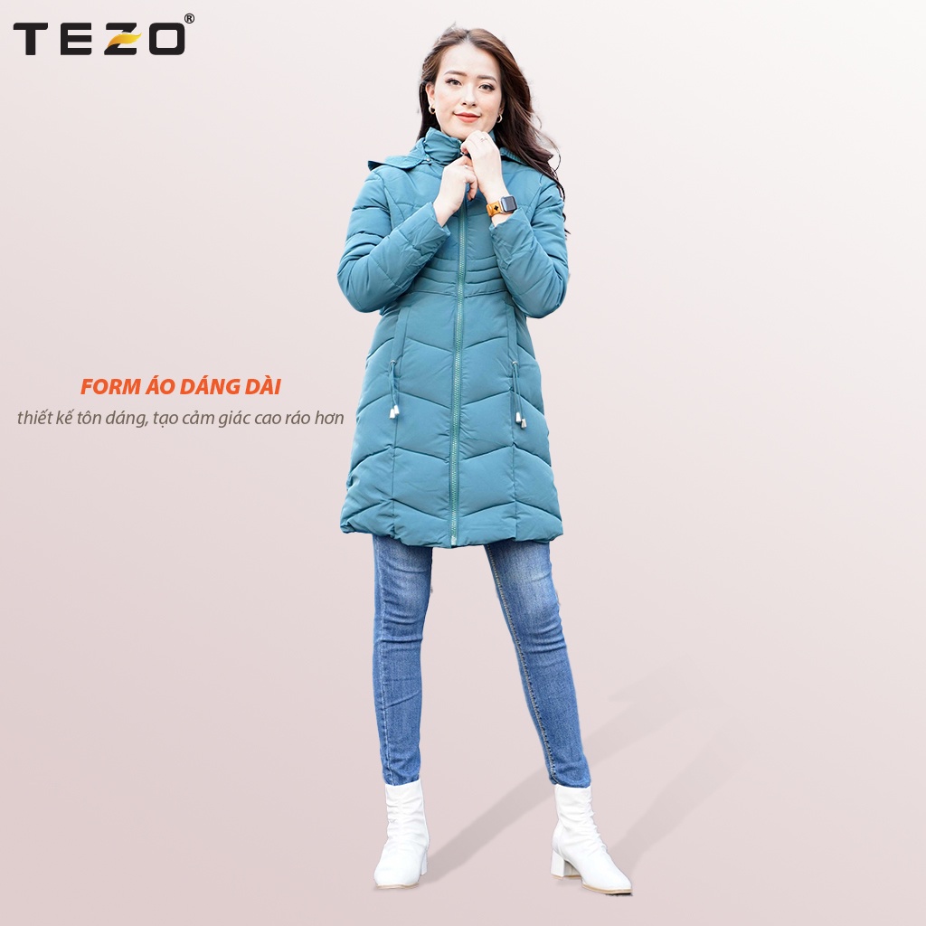 Áo phao chần bông TEZO(2 màu), Dáng Dài, Có Mũ, Siêu Nhẹ, Siêu Ấm mã 2111APDD02