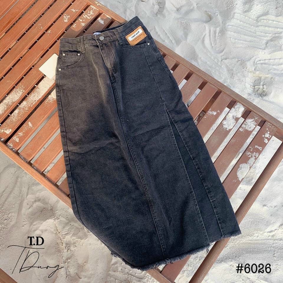 Chân váy denim lưng cao xẻ tà quyến rũ cho nữ