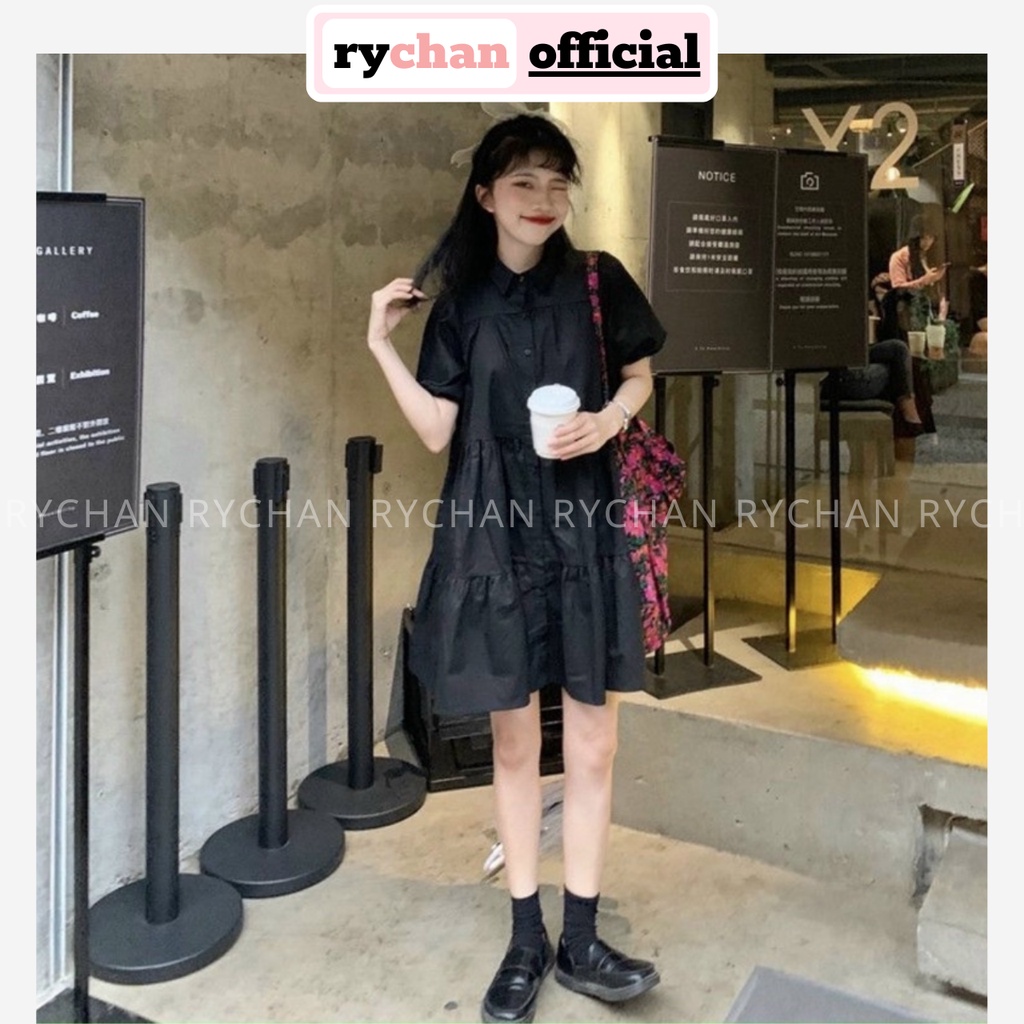 Đầm Nữ Babydoll Đi Chơi Cổ Sơ Mi Tay Ngắn 2 Tầng Cực Trendy Màu Trắng Đen - DX9954