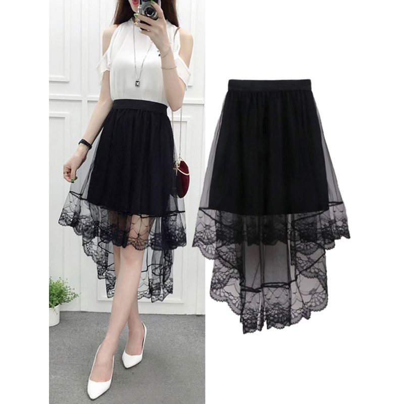 Chân Váy Midi Lưng Cao Xếp Ly Phối Ren Lưới Thời Trang Mùa Hè Xinh Xắn Cho Nữ