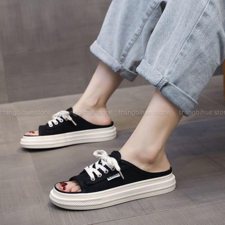 Dép Sục Hở Mũi CHIBAMY đế bánh mì cao 3 phân,Sục thể thao đế bánh mì  thắt dây vải mịn kiểu dáng hot nhất 2022