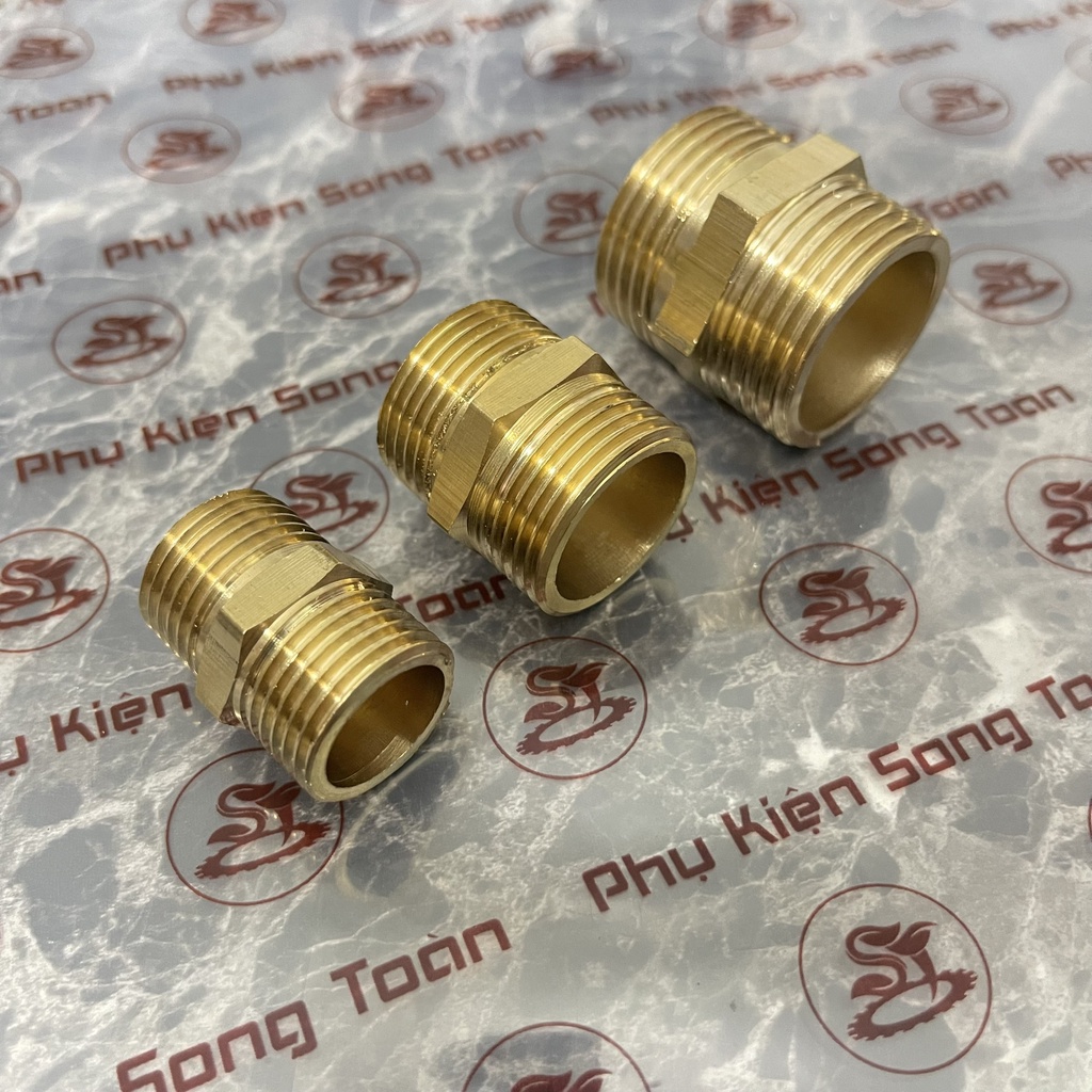 [KÉP NỐI REN] Hai đầu thu đều ren ngoài  bằng ĐỒNG bước ren BSP hệ G Brass male hexagon nipple Man cút to nhỏ nối ren