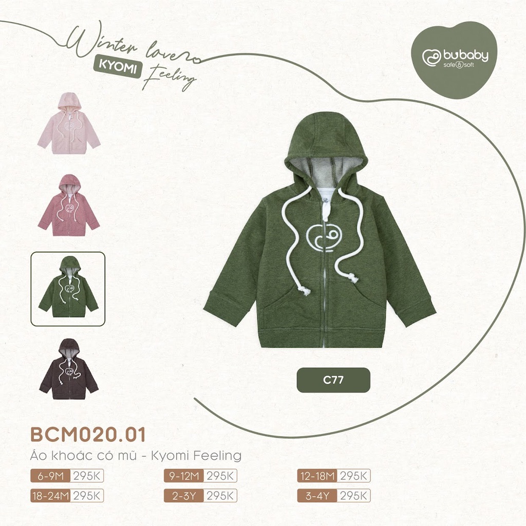 Áo khoác có mũ BU, Bubaby Kyomi Feeling BCM020.01 cho bé