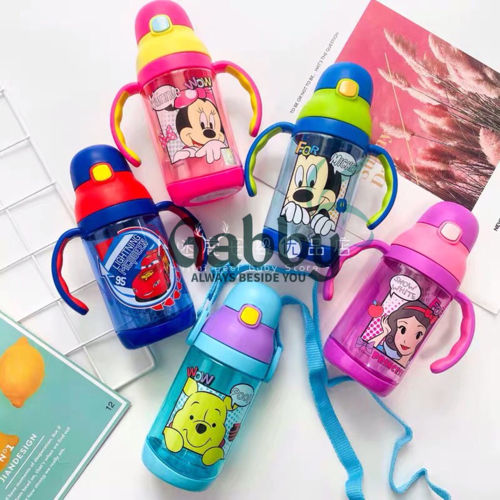 BÌNH NƯỚC DÂY ĐEO THAY QUAI 430ML (Hình Captain/ Spider man /Mickey/ Minnie/ McQueen/ Elsa/ Pooh)