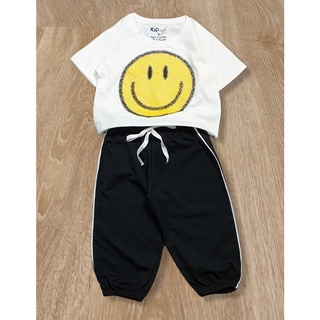 [xả kho 99K] Set CropTop Hiphop bé gái in mặt cười, Áo Croptop và Quần thụng Cho Bé Gái Cá Tính AS01
