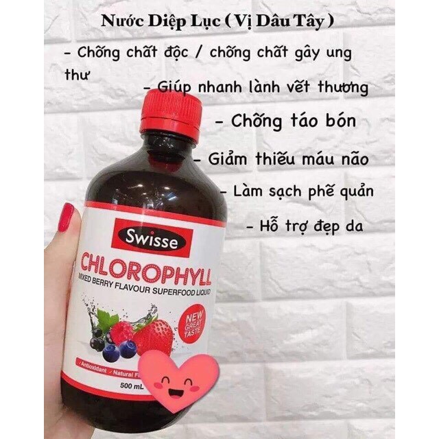 Nước diệp lục Swiss/Healthy Care Chlorophyll 500ml chuẩn Úc