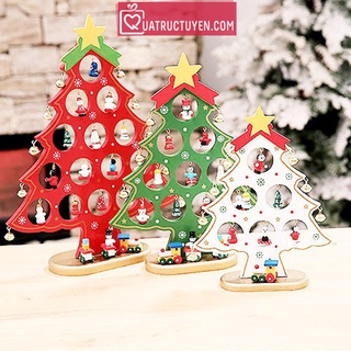 Mô hình cây thông Noel chuông vàng bằng gỗ để bàn (màu xanh/đỏ)