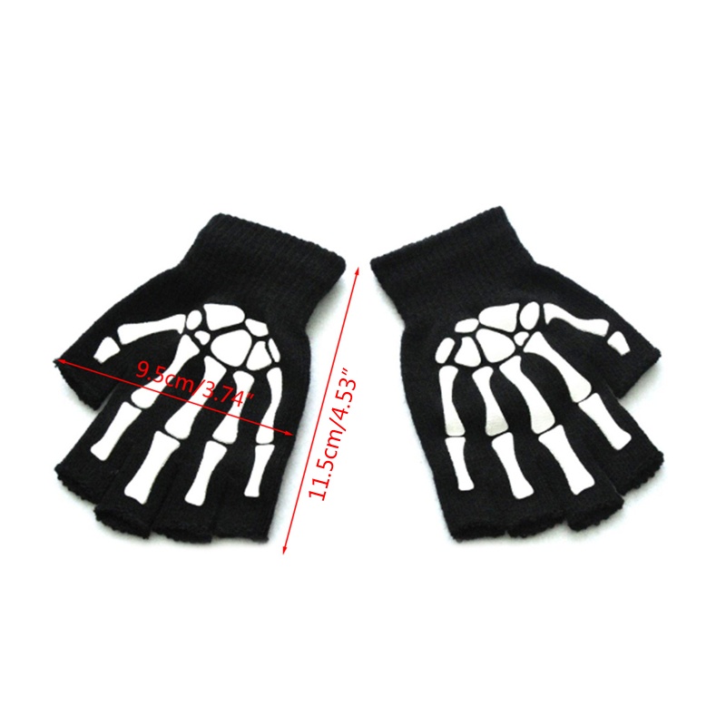 ✿ Halloween Cosplay Fingerless Gloves Luminous Skull Skeleton Mitten for Boys Girl