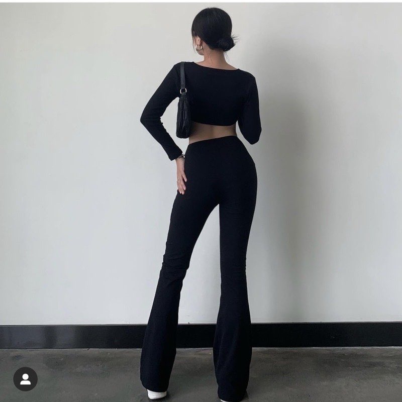 Quần ống loe legging dang dài cạp cao siêu tôn dáng