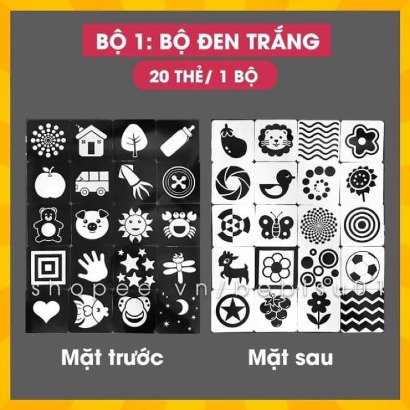 Set 4 bộ - 80 thẻ Flash Card Kích thích thị giác cho bé từ 0-36 tháng loại to - Smart Baby