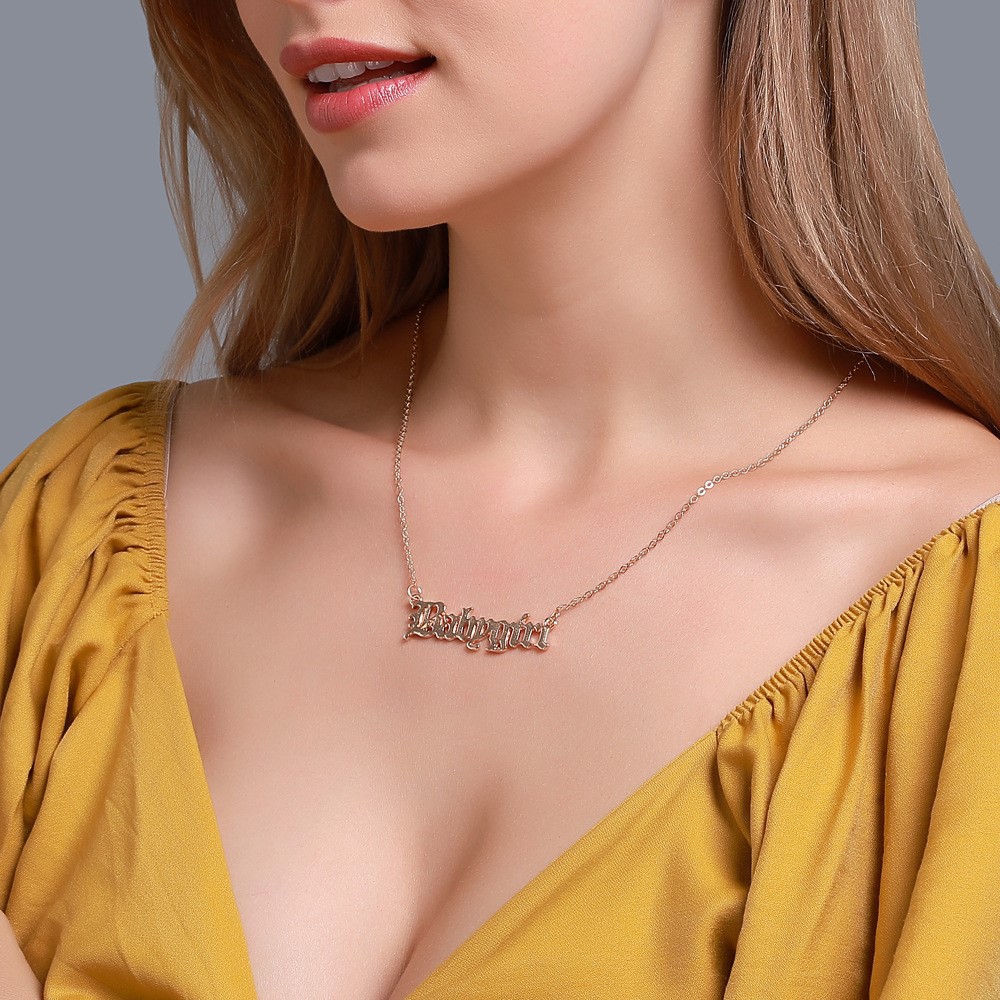 Dây chuyền in chữ Babygirl phong cách Hàn Quốc đơn giản