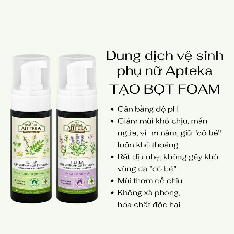 Dung dịch vệ sinh Nga anteka apteka dạng bọt ngừa nấm làm sạch dịu nhẹ 150ml