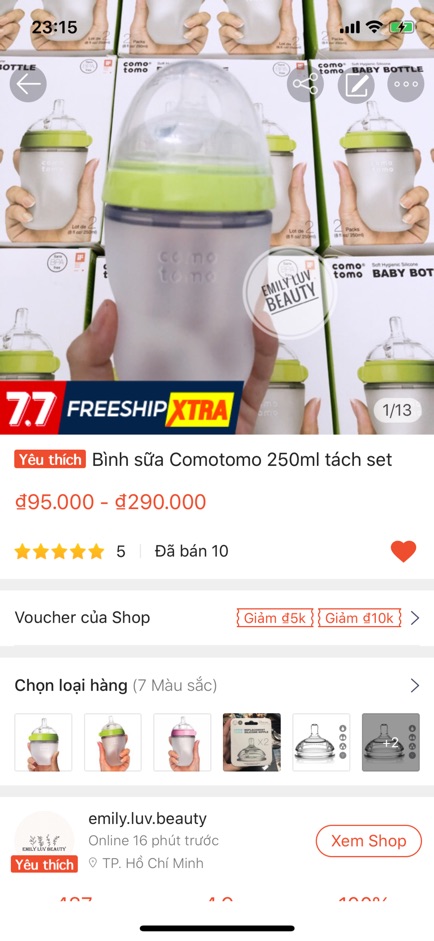 Bình sữa Comotomo 150ml/250ml tách set