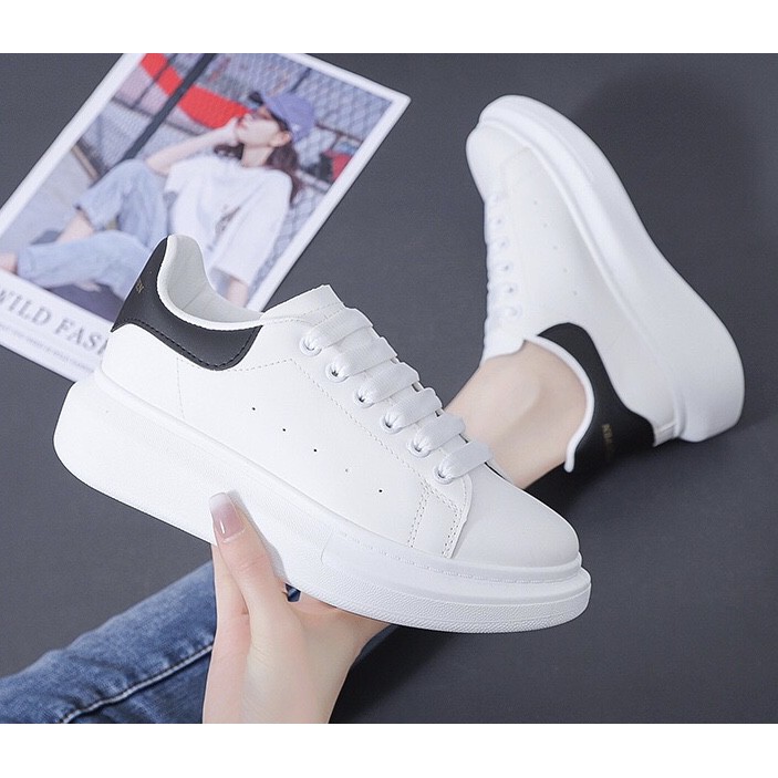 Giày thể thao nam nữ MCQ 2021, sneaker cổ thấp gót nhung Hàn Quốc